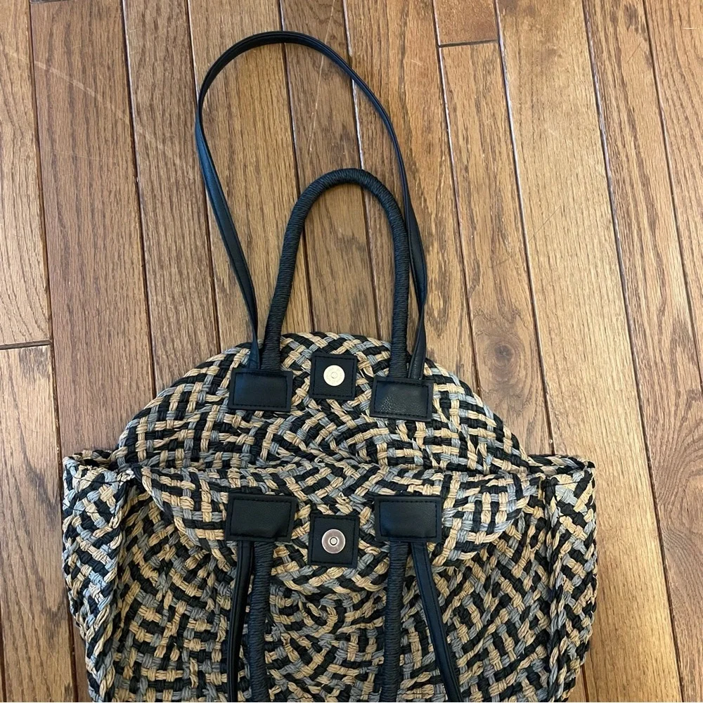 Woven Black, Blue, and Tan Large Cottagecore Feminine Tote Handbag - Picture 3 of 7